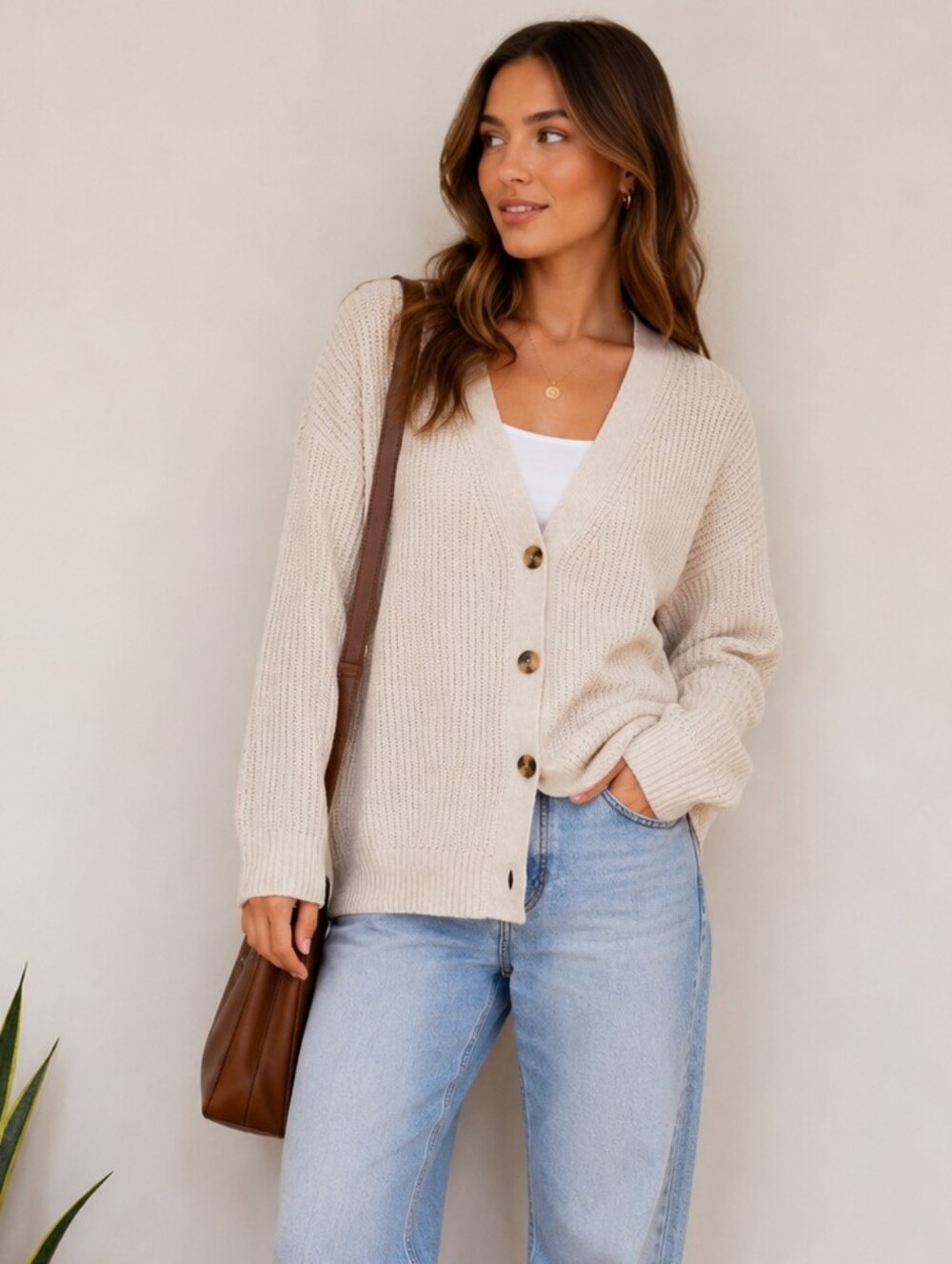 Retmains Signature Beige Knit Cardigan